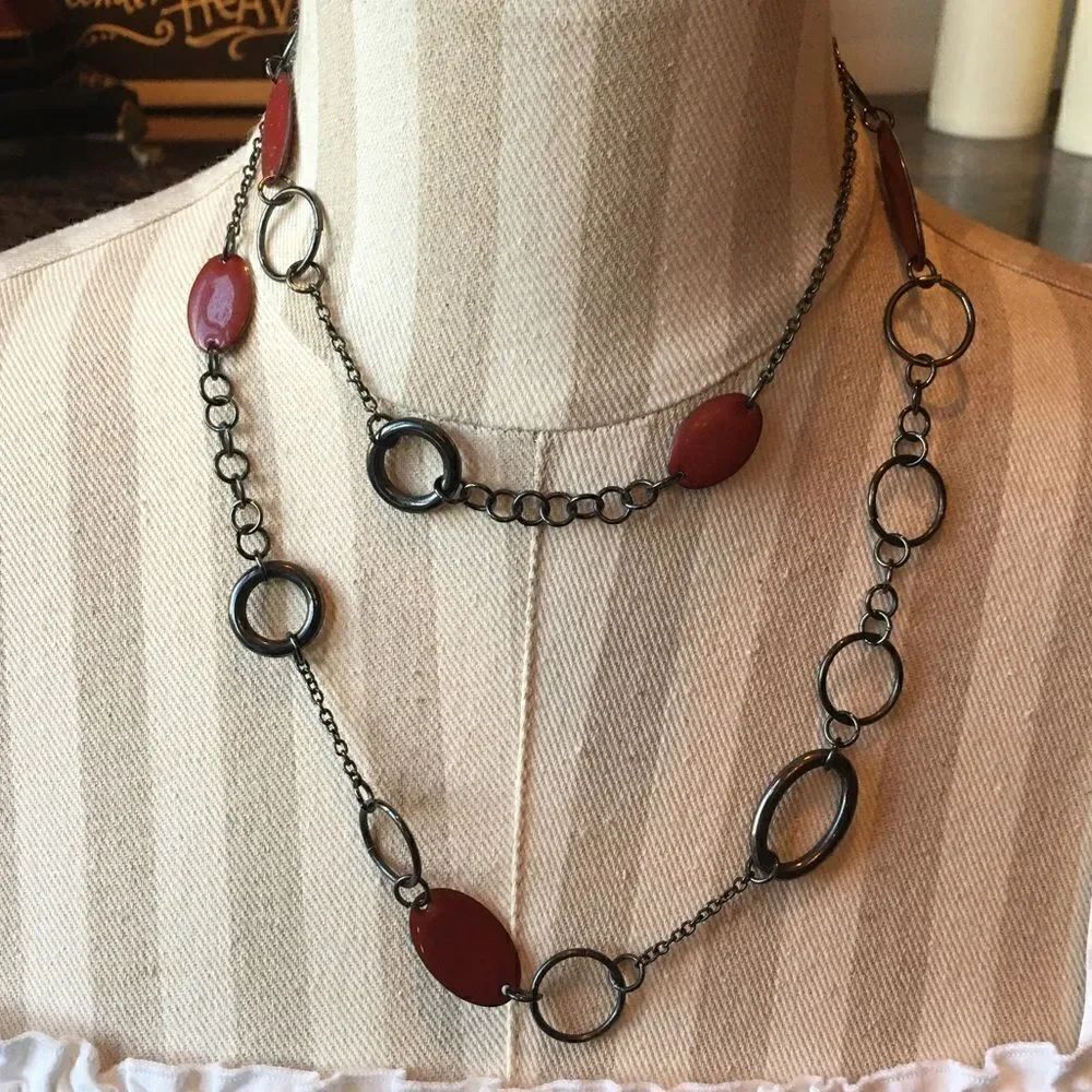 RED & Black Geometric Circle Metal Necklace